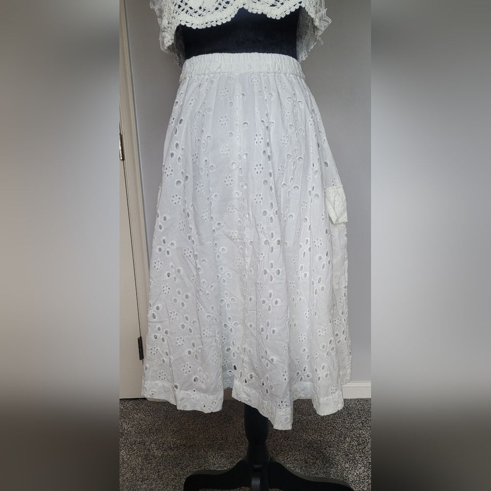 NU DENMARK White Eyelet Cargo Maxi Skirt. Sz S. NWT - Picture 4 of 9